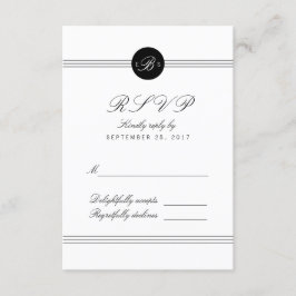 Placa RSVP de Resposta do Monograma Branco Chic Bl