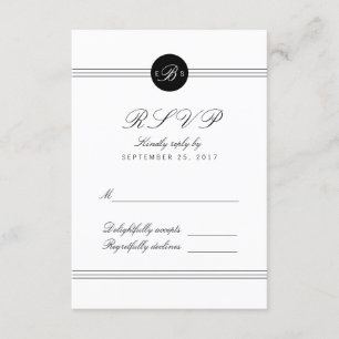 Placa RSVP de Resposta do Monograma Branco Chic Bl
