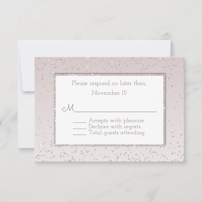Placa RSVP de rosa Blush Glitter e Shine Weding (Frente)
