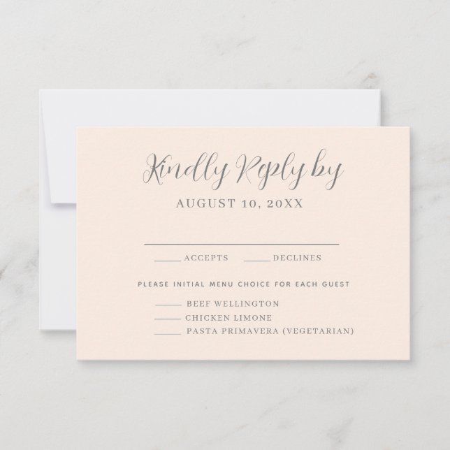 Placa RSVP de Seleção de Menu Rosa para Blush (Frente)