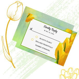 Placa RSVP de Tulipas de Aquarela Amarela