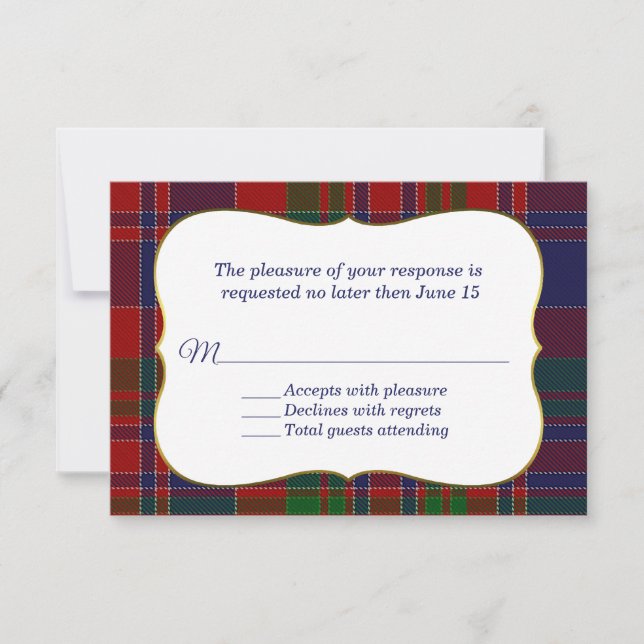 Placa RSVP de Xadrez Elegante MacDonald Tartan (Frente)