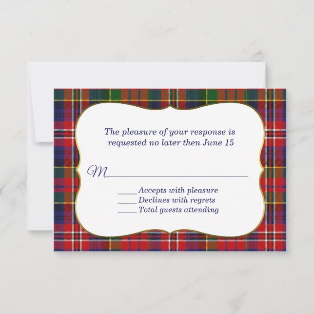 Placa RSVP de Xadrez MacPherson Tartan Elegante (Frente)