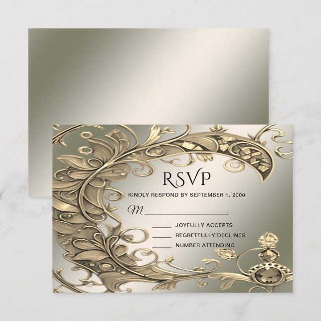 Placa RSVP Decorativa Dourada Elegante (Frente/Verso)