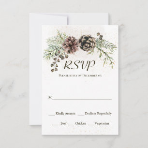 Placa RSVP do Casamento no inverno Pine Cones Gree