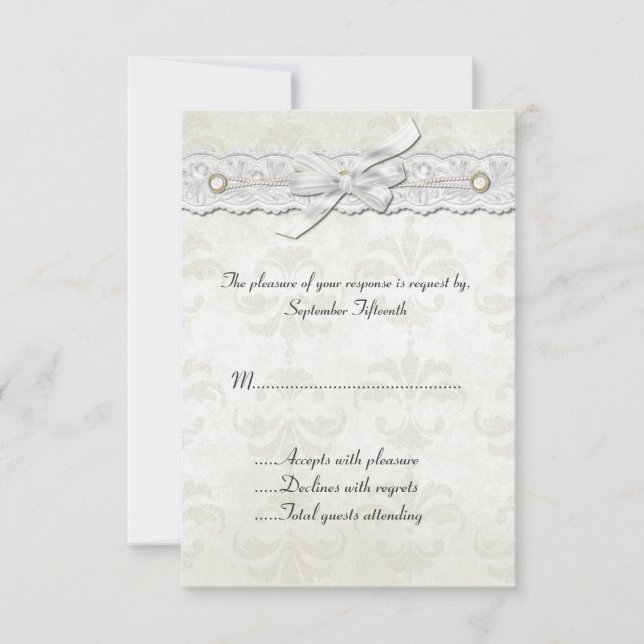 Placa RSVP do Casamento tema damasco de Marfim (Frente)