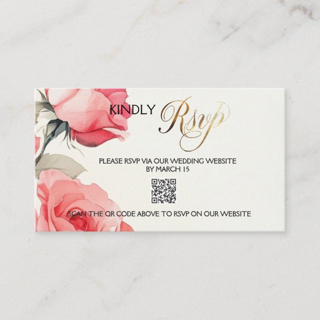 Placa RSVP do Convite de casamento Roses Rosa (Frente)