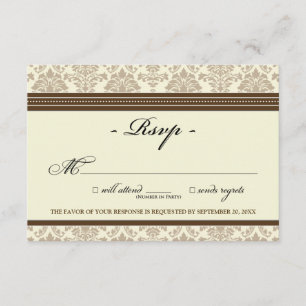 Placa RSVP do Damask Elegante (chocolate/creme)