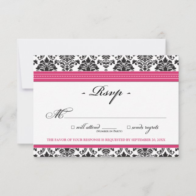 Placa RSVP do Damask Elegante (fuchsia) (Frente)