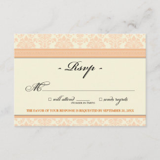 Placa RSVP do Damask Elegante (pêssego/creme)