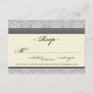 Placa RSVP do Damask Elegante (prata/creme)