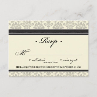 Placa RSVP do Damask Elegante (preto/creme)