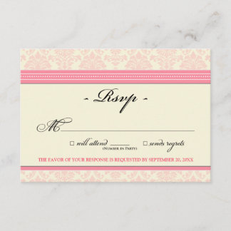 Placa RSVP do Damask Elegante (rosa/creme)
