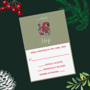 Placa RSVP do Pinecones Evergreens Red Berries LOV