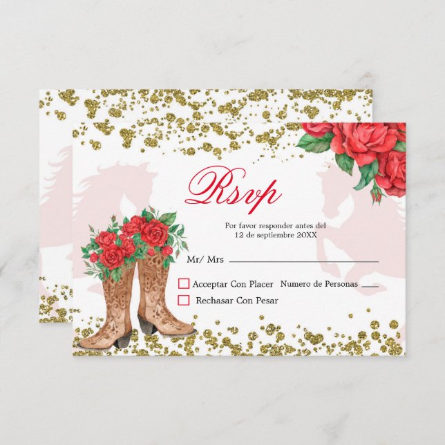 Placa RSVP do Rosa vermelha Mis Quince (Frente/Verso)