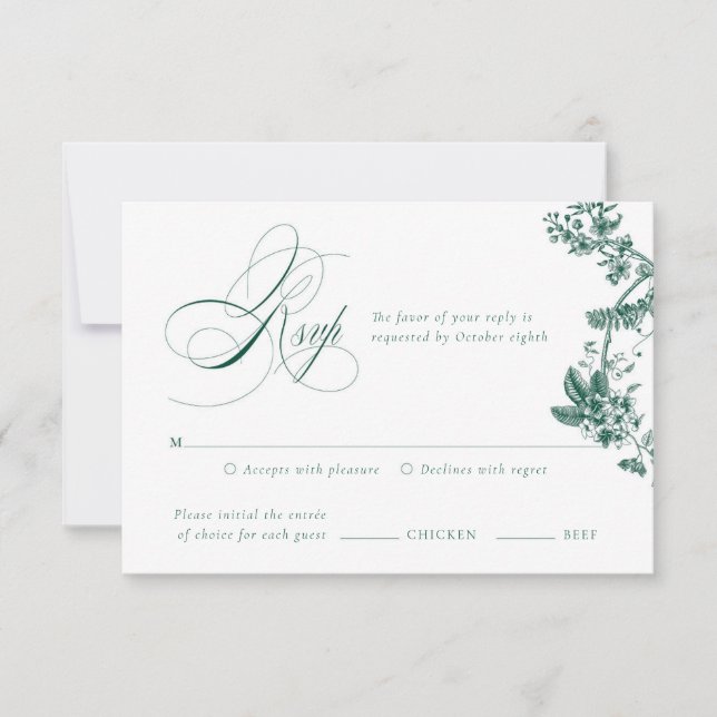 Placa RSVP do Suite Floral de Casamento Verde Vint (Frente)
