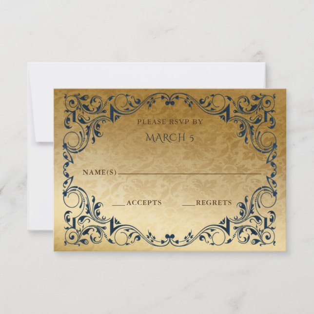 Placa RSVP Dourada Elegante Vintage Blue (Frente)