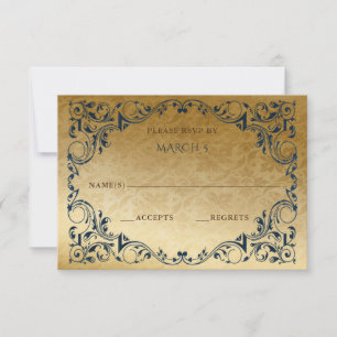 Placa RSVP Dourada Elegante Vintage Blue
