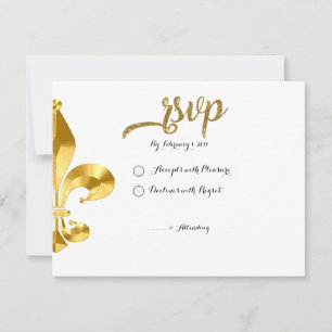 Placa RSVP Dourada Fleur de Lis