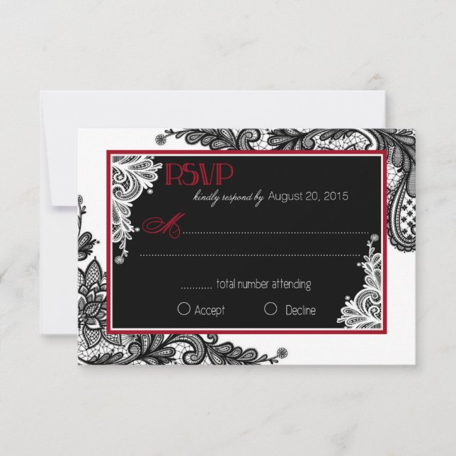 Placa RSVP Elegante de Lace Branco e Preto (Frente)