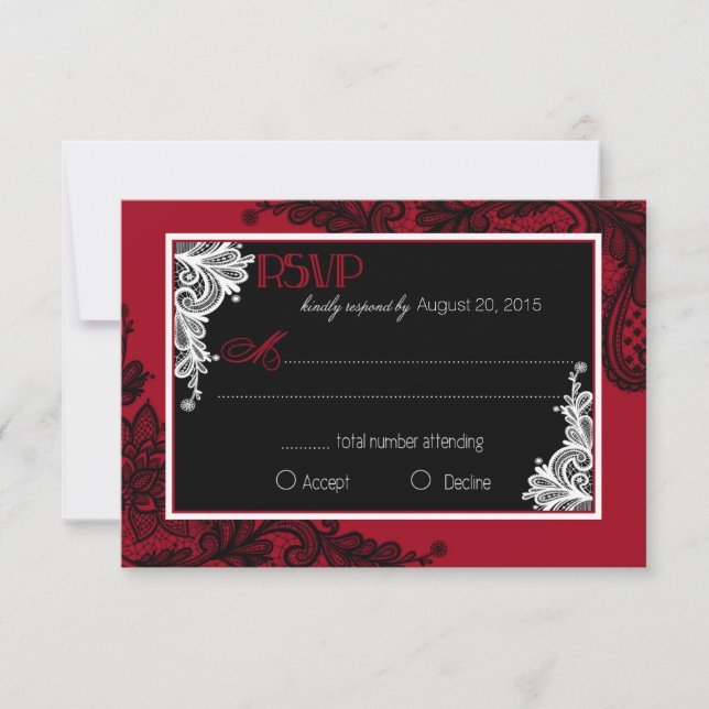Placa RSVP Elegante de Lace Vermelho Branco e Pret (Frente)
