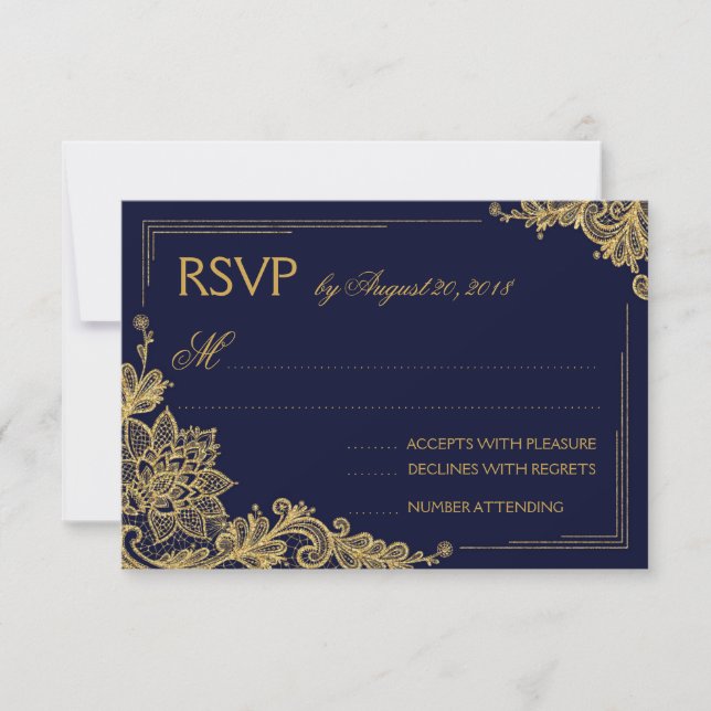 Placa RSVP Elegante de marinho e local Dourado (Frente)