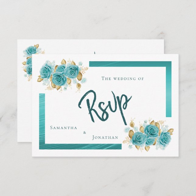 Placa RSVP Elegante de Rosa Teal e Turquoise (Frente/Verso)