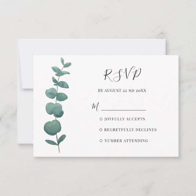 Placa RSVP Eucalyptus para Watercolor Elegante (Frente)