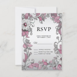 Placa RSVP Floral Branca de Prata Rosa