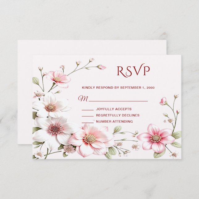 Placa RSVP Floral Branca Elegante (Frente/Verso)