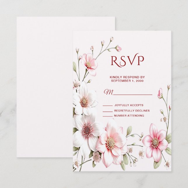 Placa RSVP Floral Branca Elegante (Frente/Verso)