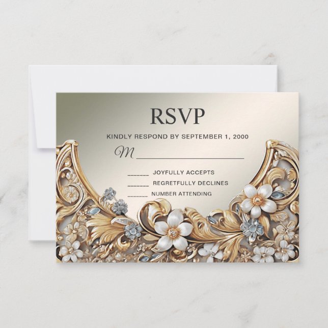 Placa RSVP Floral Branco Dourada decorativa (Frente)