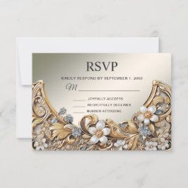 Placa RSVP Floral Branco Dourada decorativa