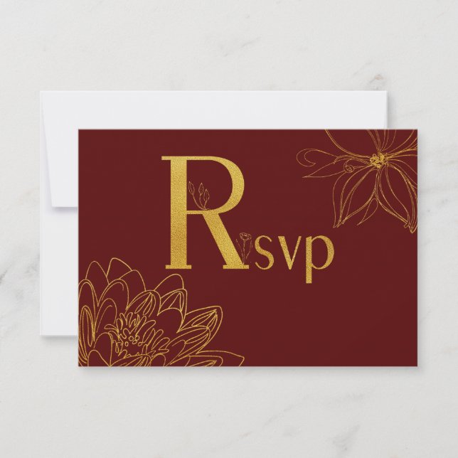 Placa RSVP Floral Brilhante e Dourada (Frente)