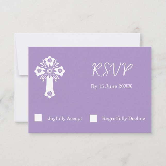 Placa RSVP Floral Cross Christening Lilac (Frente)