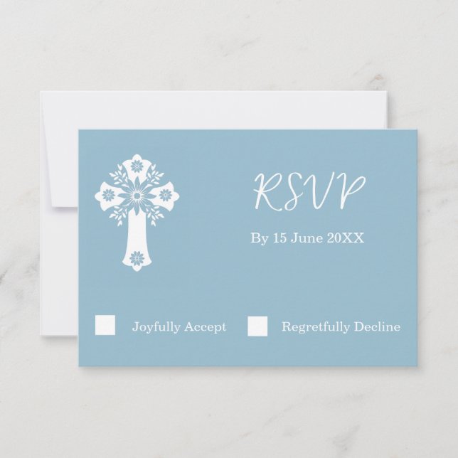 Placa RSVP Floral Cross Christening Sky Blue (Frente)