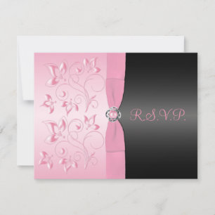 Placa RSVP Floral de Ângulo Preto e Rosa
