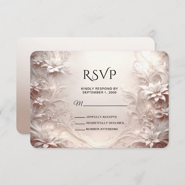Placa RSVP Floral de Ivory Branca (Frente/Verso)