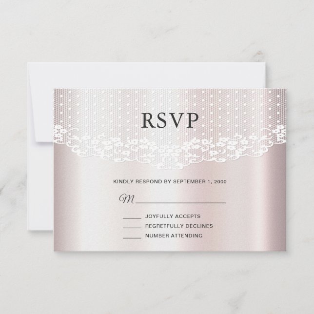 Placa RSVP Floral de Lace Branco Elegante (Frente)