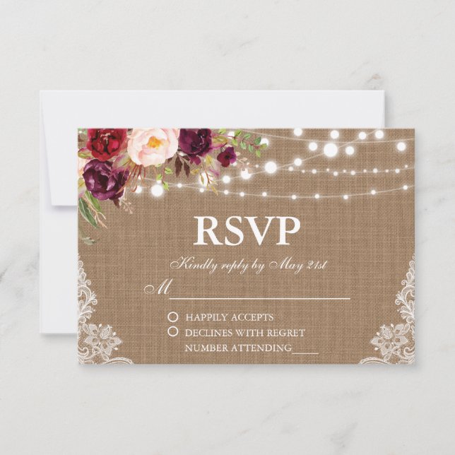 Placa RSVP Floral de Luzes de Casamento Russo (Frente)