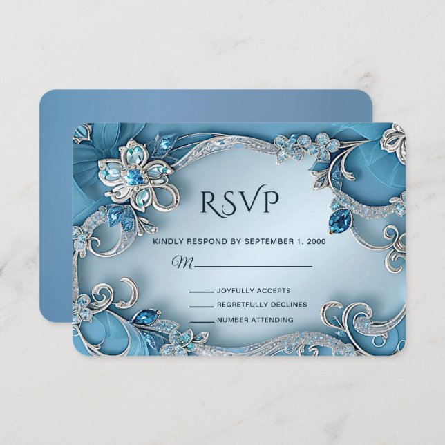 Placa RSVP Floral de Ornamentado Azul (Frente/Verso)