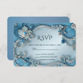 Placa RSVP Floral de Ornamentado Azul