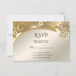 Placa RSVP Floral de Ornamentado Dourada