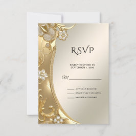 Placa RSVP Floral de Ornamentado Dourada