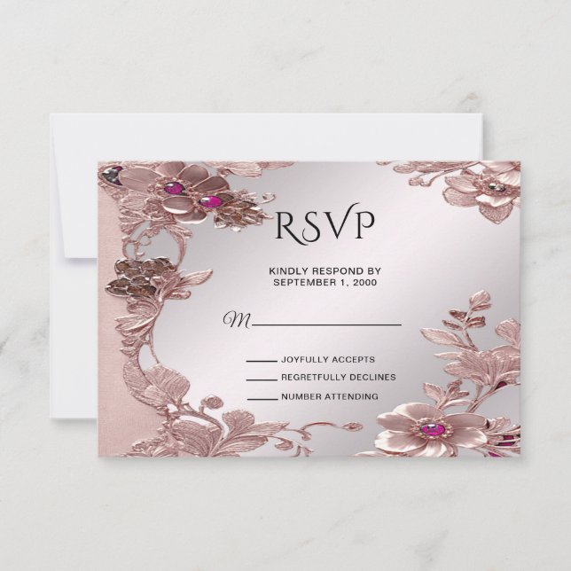 Placa RSVP Floral de Ornamentado Rosa (Frente)
