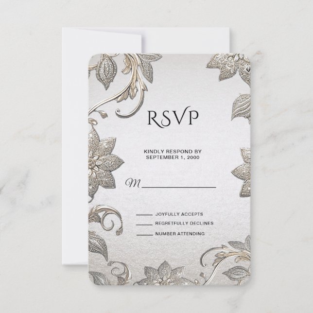 Placa RSVP Floral de Prata Dourada (Frente)