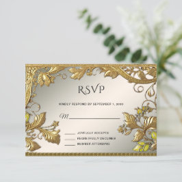 Placa RSVP Floral Decorativa Dourada Elegante
