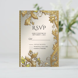 Placa RSVP Floral Decorativa Dourada Elegante