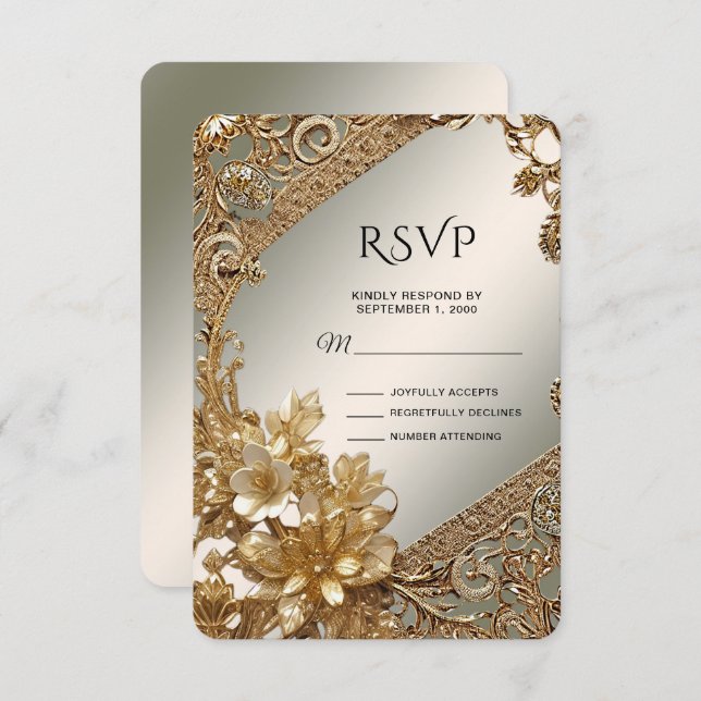 Placa RSVP Floral do Ornamentado Dourado Moderno (Frente/Verso)