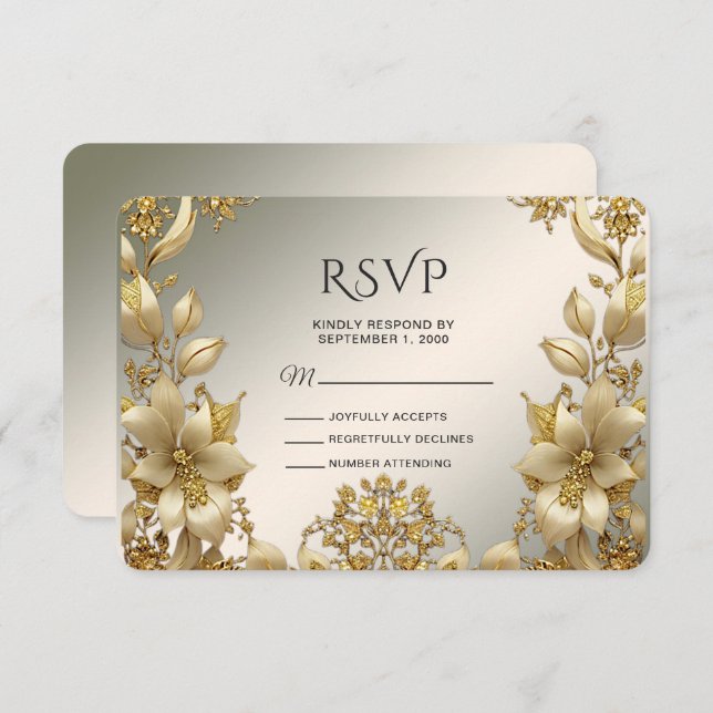 Placa RSVP Floral do ouro (Frente/Verso)